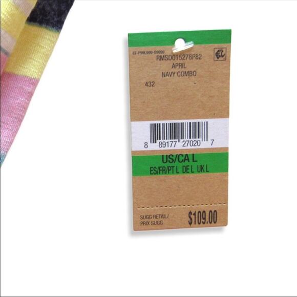 RACHAEL Rachael Roy NWT Cinched A-Line Striped Dress Size L Navy Multi Colored - Picture 7 of 10